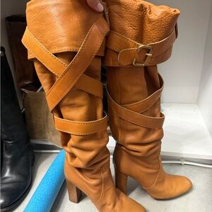 Chloe Brown Camel Paddington Buckle Heeled Boots